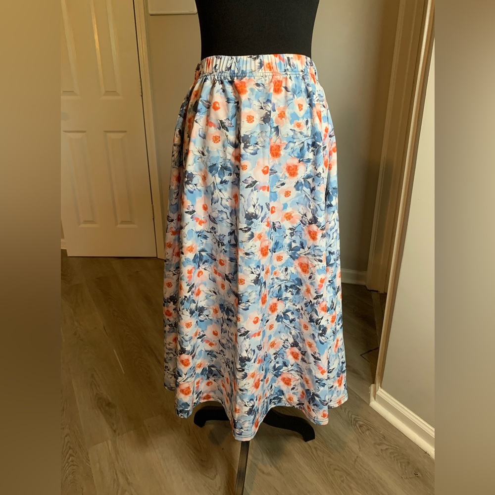 Women's Floral Maxi Skirt - Blue & Coral Floral Print